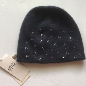 NWT Cashmere beaded beanie